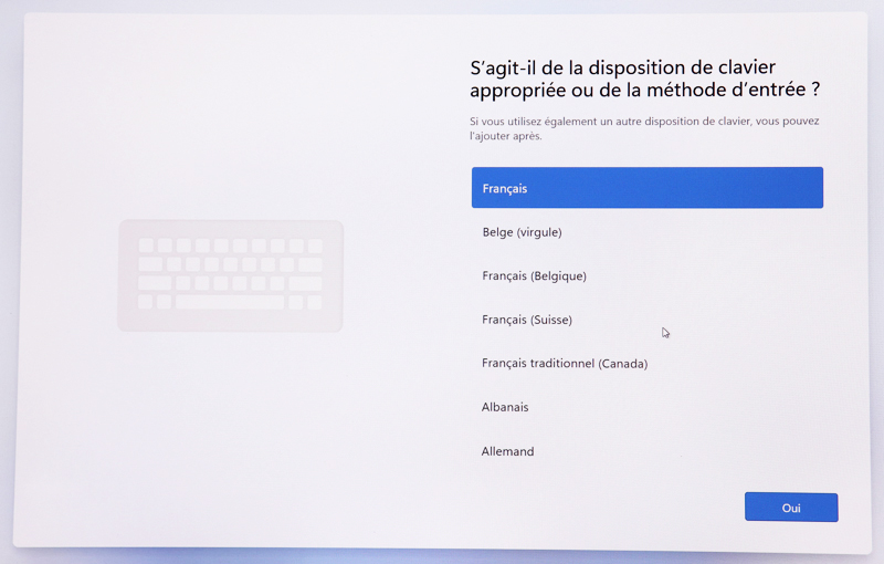Choix disposition et langue clavier