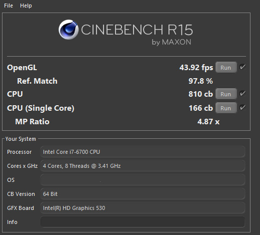 Benchmark Cinebench R15 sur HP ProDesk 600 G2 Tour