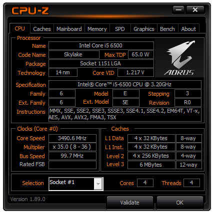 Benchmark CPU-Z sur le HP EliteOne 800 G2 AiO