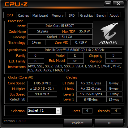 Benchmark CPU-Z sur le DELL OptiPlex 7040 Micro