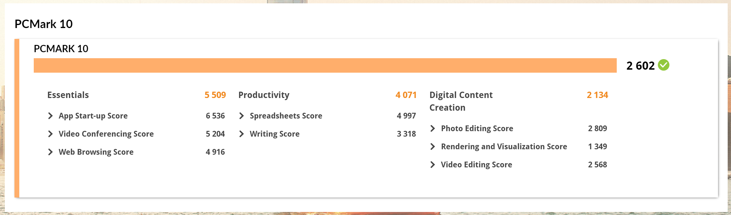 Benchmark PCMARK10 sur le Dell Latitude E7470