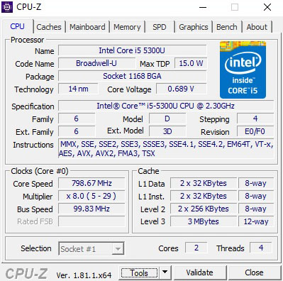 Benchmark CPU-Z Lenovo ThinkPad T450S