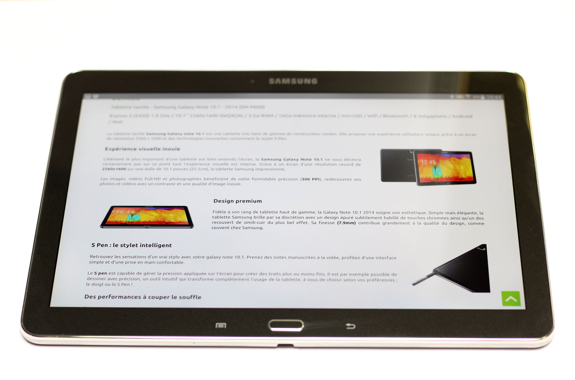 Test Samsung Galaxy Note 10.1 sur navigation internet