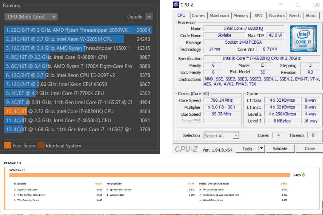 Résultats benchmarks sur le Dell Precision 7510